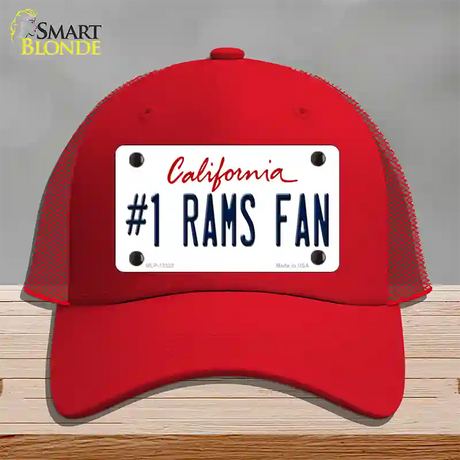 Number 1 Rams Fan Novelty License Plate Hat Tag Mesh / Red