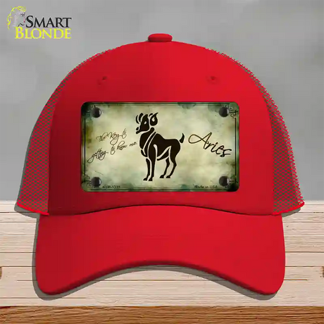 Aries Zodiac Novelty License Plate Hat Mesh / Red