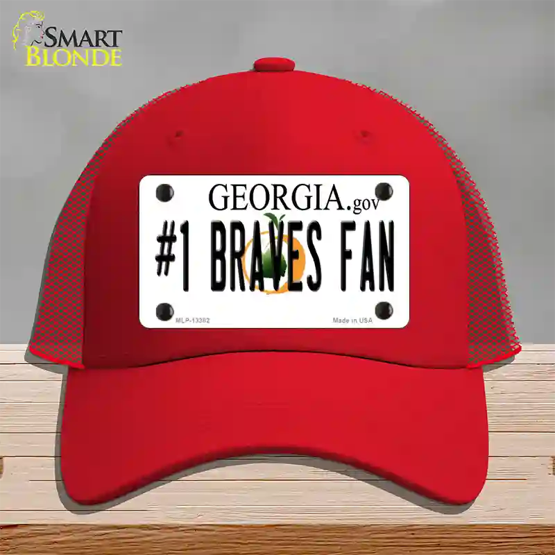 Number 1 Braves Fan Novelty License Plate Hat Tag Mesh / Red