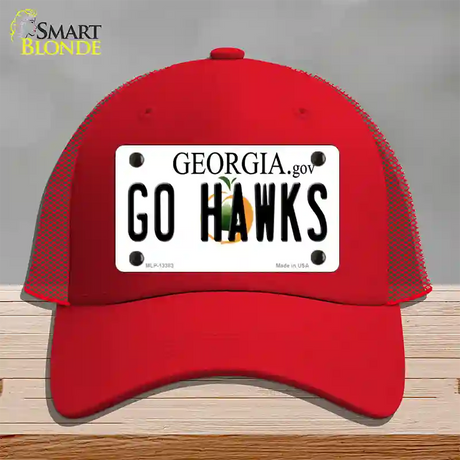 Go Hawks Novelty License Plate Hat Tag Mesh / Red