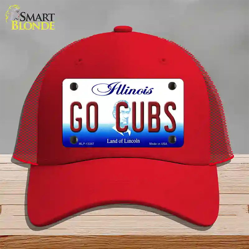 Go Cubs Novelty License Plate Hat Tag Mesh / Red