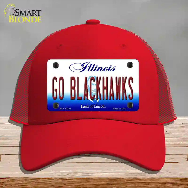 Go Blackhawks Novelty License Plate Hat Tag Mesh / Red