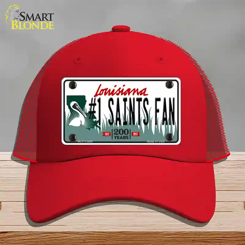 Number 1 Saints Fan Novelty License Plate Hat Tag Mesh / Red