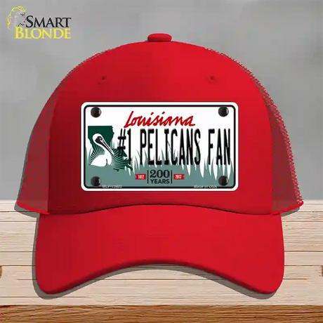 Number 1 Pelicans Fan Novelty License Plate Hat Tag Mesh / Red