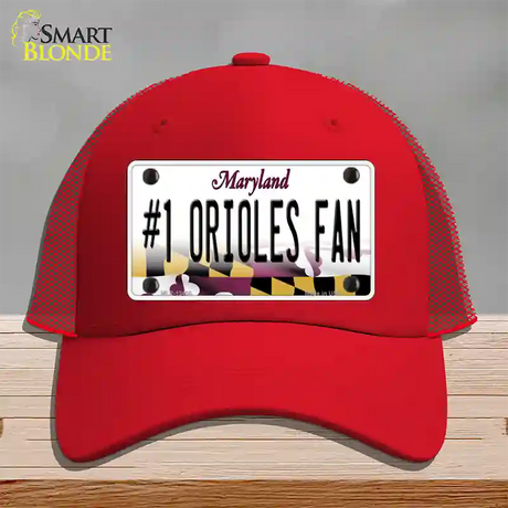 Number 1 Orioles Fan Novelty License Plate Hat Tag Mesh / Red