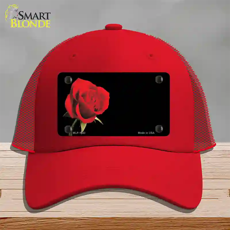 Rose Offset Novelty License Plate Hat Mesh / Red