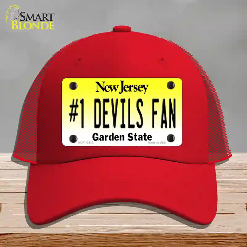 Number 1 Devils Fan Novelty License Plate Hat Tag Mesh / Red