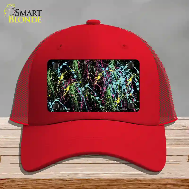 Paint Splashes Novelty License Plate Hat Mesh / Red