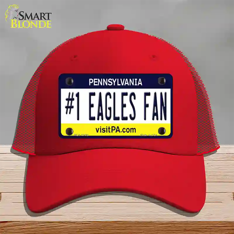 Number 1 Eagles Fan Novelty License Plate Hat Tag Mesh / Red