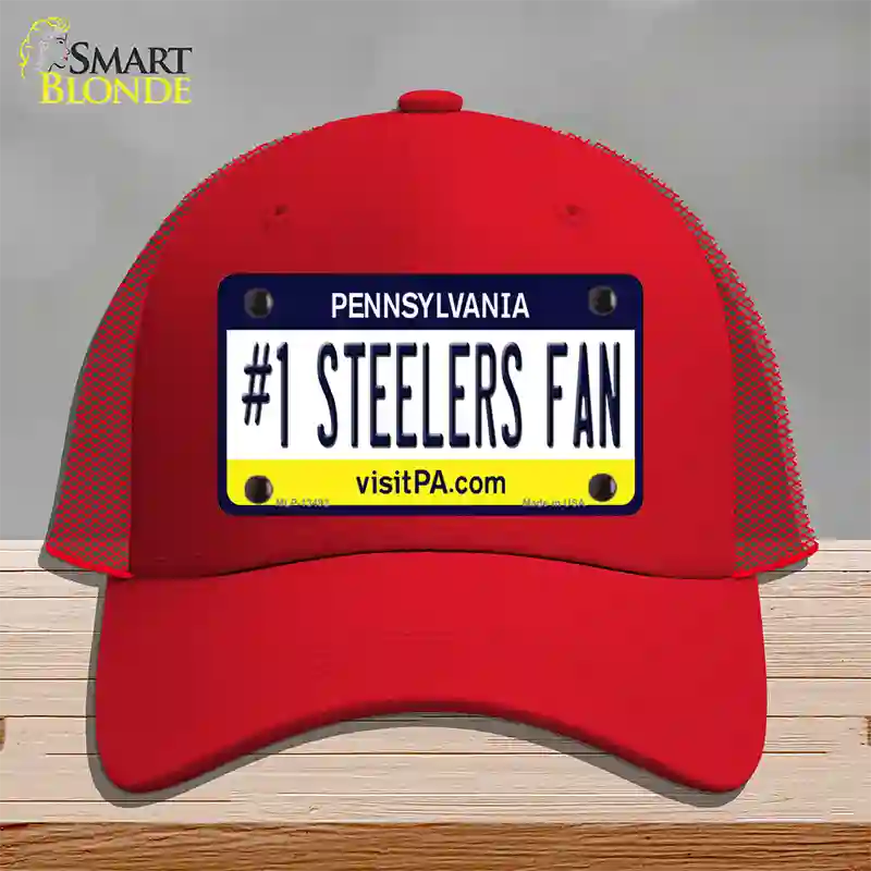 Number 1 Steelers Fan Novelty License Plate Hat Tag Mesh / Red