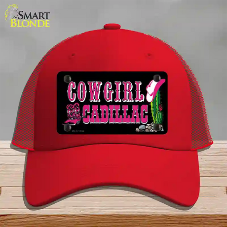 Cowgirl Cadillac Novelty License Plate Hat Mesh / Red