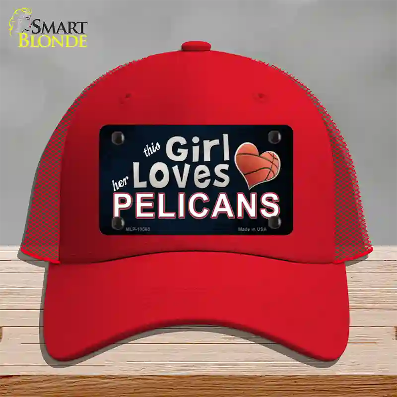 This Girl Loves Her Pelicans Novelty License Plate Hat Tag Mesh / Red