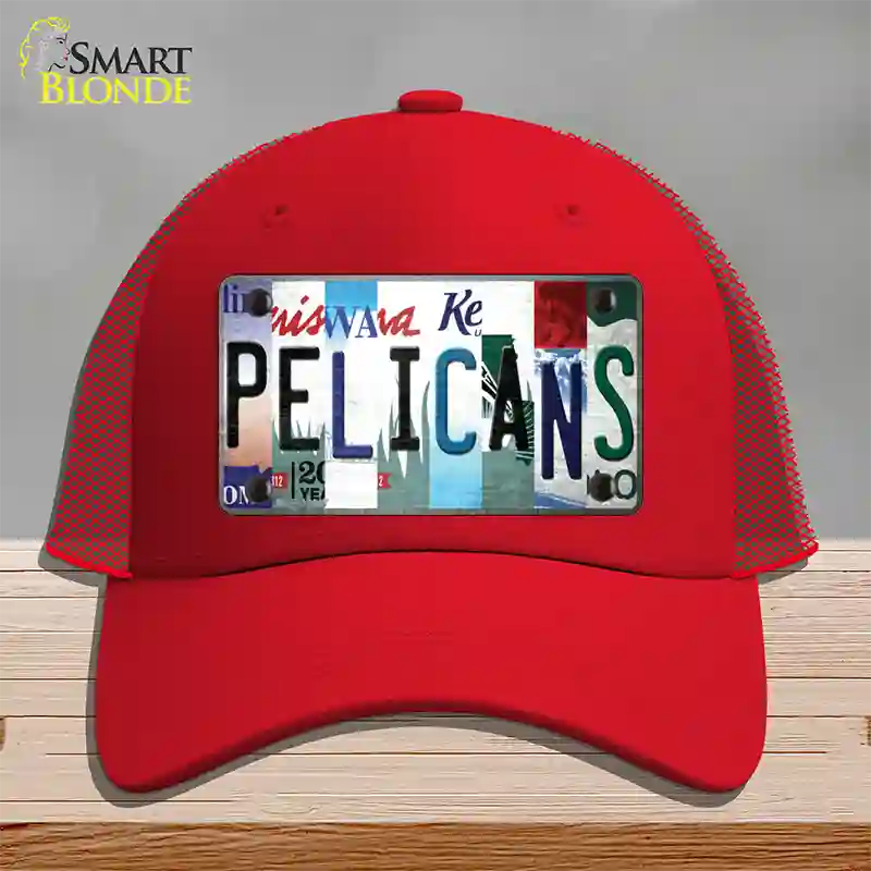 Pelicans Strip Art Novelty License Plate Hat Tag Mesh / Red