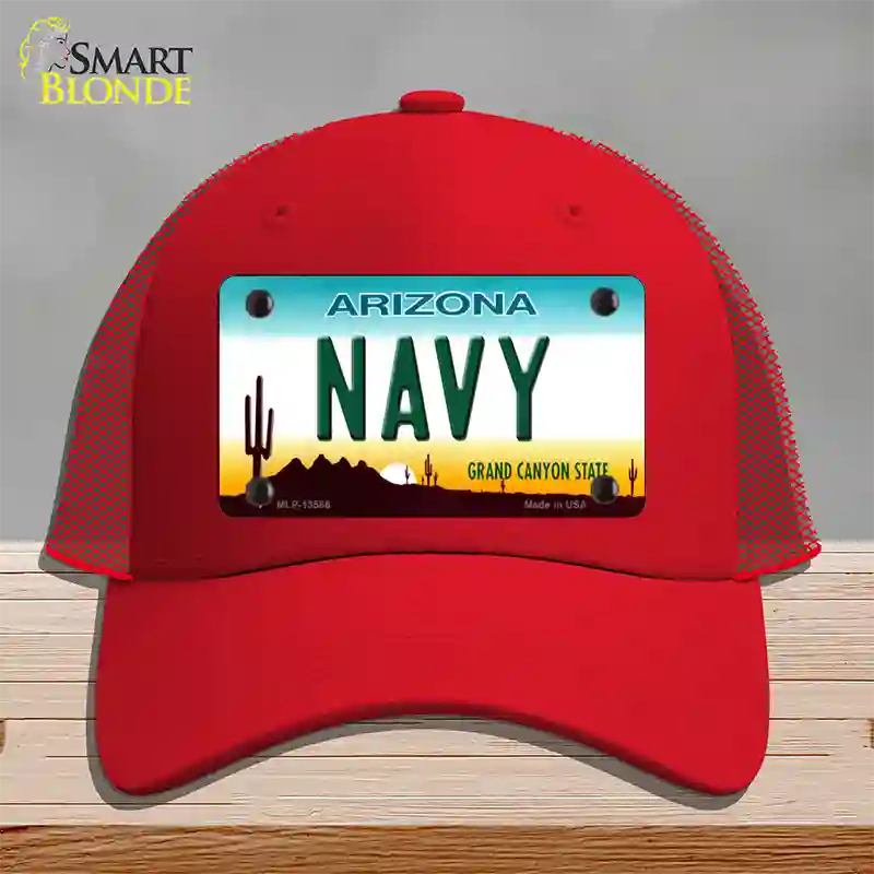 Navy Arizona Novelty License Plate Hat Tag Mesh / Red