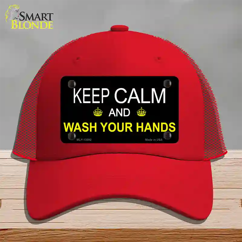 Keep Calm Wash Your Hands Novelty License Plate Hat Tag Mesh / Red