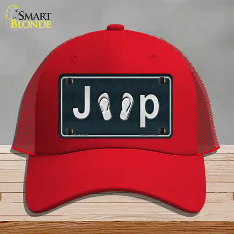 J**P Flipflop Novelty License Plate Hat Tag Mesh / Red