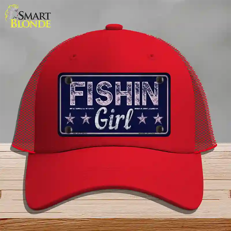 Fishin Girl Novelty License Plate Hat Tag Mesh / Red