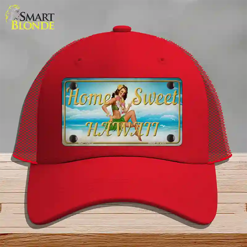 Home Sweet Hawaii Novelty License Plate Hat Tag Mesh / Red