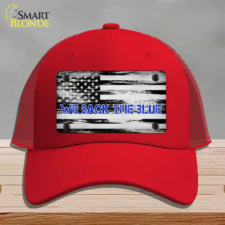 We Back The Blue Novelty License Plate Hat Tag Mesh / Red