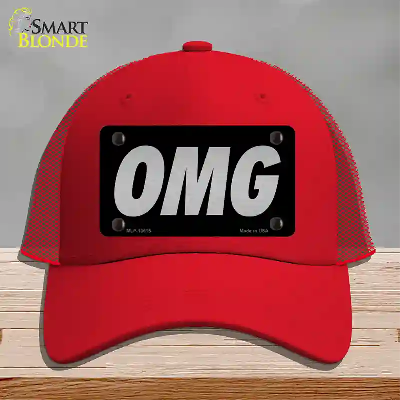 OMG Black Novelty License Plate Hat Tag Mesh / Red