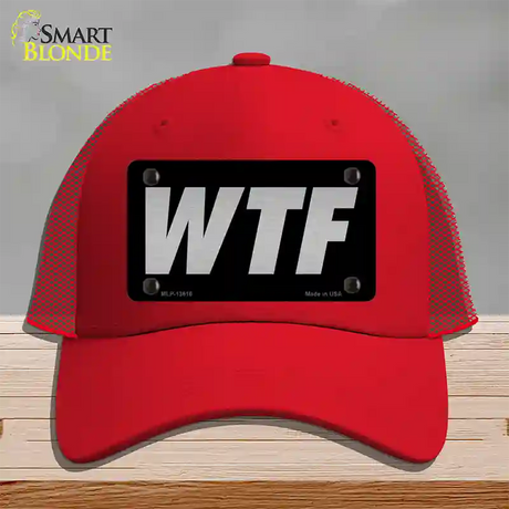 WTF Black Novelty License Plate Hat Tag Mesh / Red