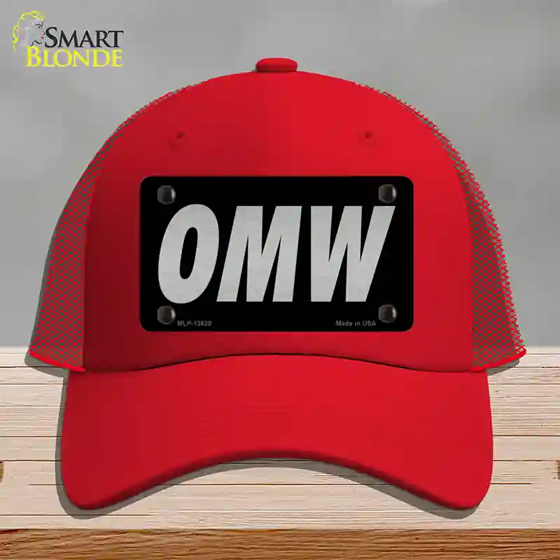 OMW Black Novelty License Plate Hat Tag Mesh / Red