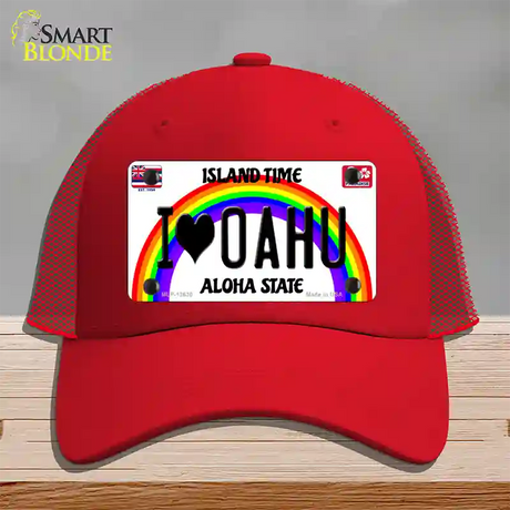 I Heart Oahu Novelty License Plate Hat Tag Mesh / Red