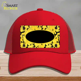 Yellow Black Camouflage With Black Center Oval Novelty License Plate Hat Mesh / Red