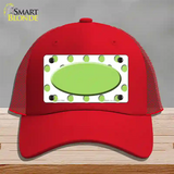 Lime Green White Polka Dot Center Oval Novelty License Plate Hat Mesh / Red