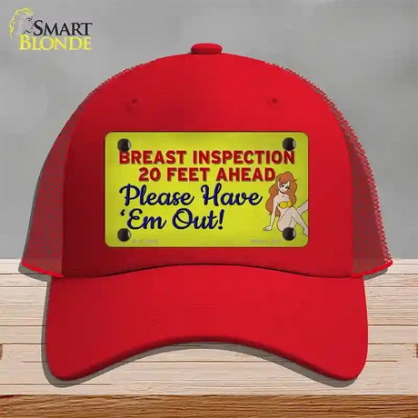 Breast Inspection Ahead Novelty License Plate Hat Tag Mesh / Red