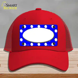 White Royal Blue Polka Dot Center Oval Novelty License Plate Hat Mesh / Red