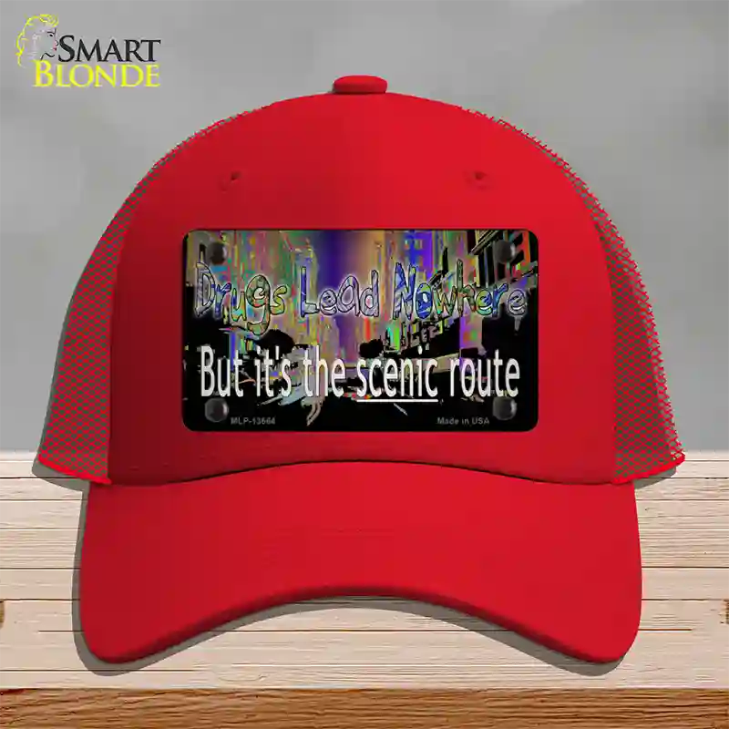 Drugs Lead Nowhere Novelty License Plate Hat Tag Mesh / Red