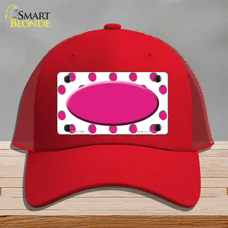 Hot Pink White Polka Dot Center Oval Novelty License Plate Hat Mesh / Red