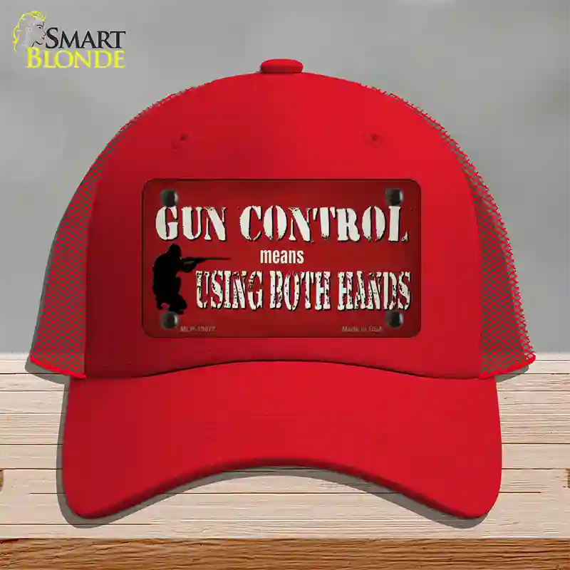 Gun Control Use Both Hands Novelty License Plate Hat Tag Mesh / Red