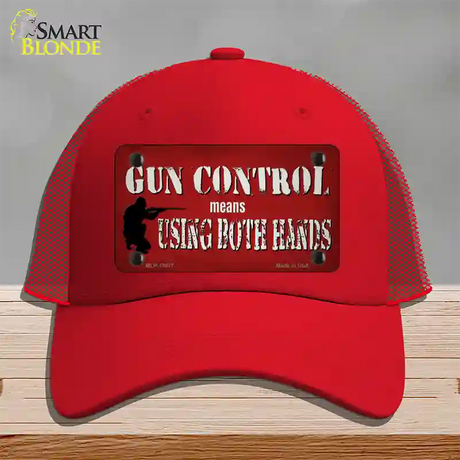 Gun Control Use Both Hands Novelty License Plate Hat Tag Mesh / Red