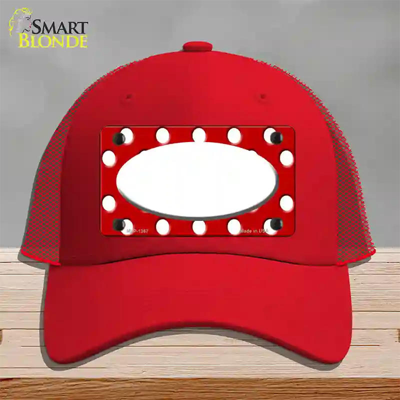 White Red Polka Dot Center Oval Novelty License Plate Hat Mesh / Red