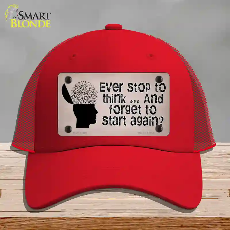 Stop Thinking Novelty License Plate Hat Tag Mesh / Red