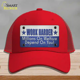 Welfare Depends On You Novelty License Plate Hat Tag Mesh / Red