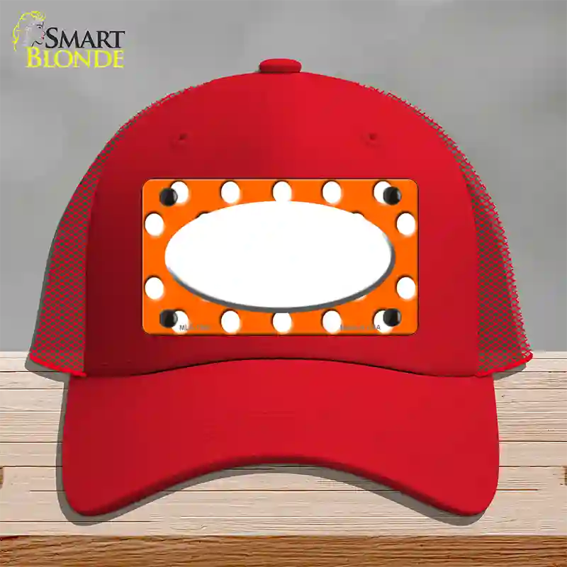 White Orange Polka Dots Center Oval Novelty License Plate Hat Mesh / Red