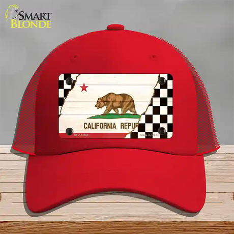 California Racing Flag Novelty License Plate Hat Tag Mesh / Red