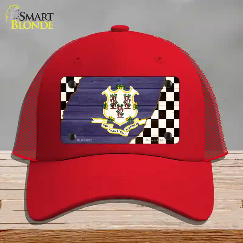 Connecticut Racing Flag Novelty License Plate Hat Tag Mesh / Red