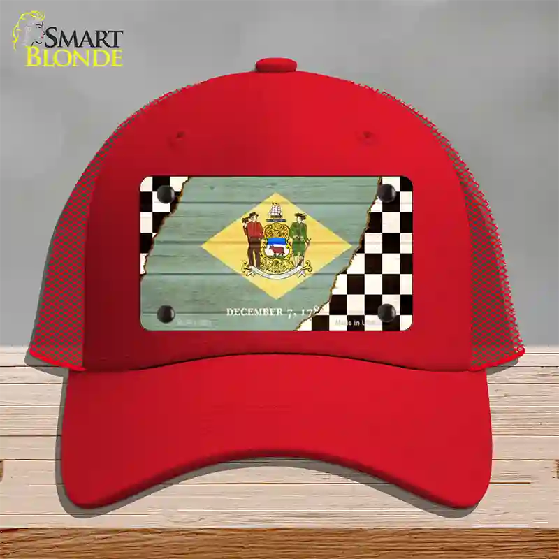 Delaware Racing Flag Novelty License Plate Hat Tag Mesh / Red