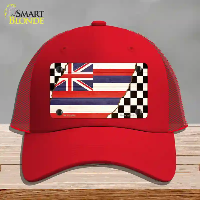 Hawaii Racing Flag Novelty License Plate Hat Tag Mesh / Red