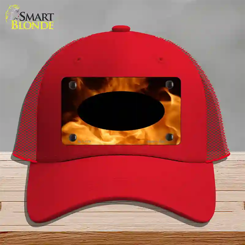 Real Flame With Black Center Oval Novelty License Plate Hat Mesh / Red