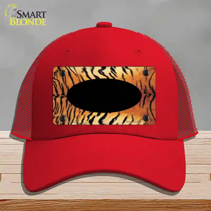 Tiger With Black Center Oval Novelty License Plate Hat Mesh / Red