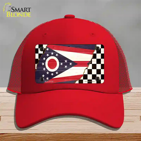 Ohio Racing Flag Novelty License Plate Hat Tag Mesh / Red