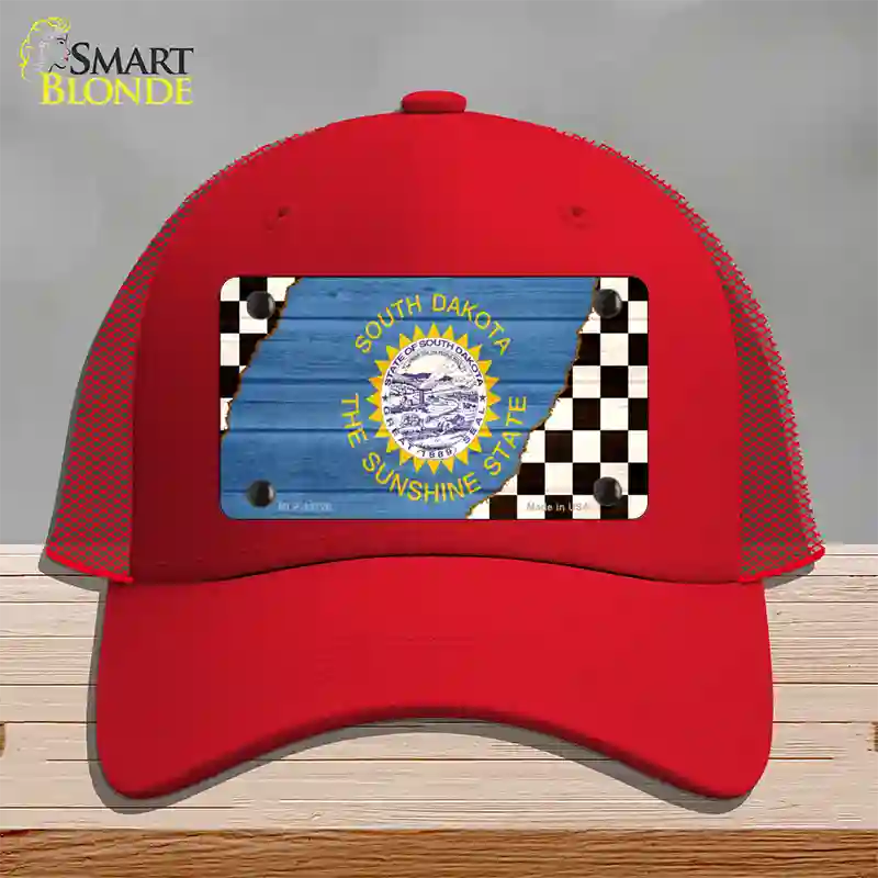 South Dakota Racing Flag Novelty License Plate Hat Tag Mesh / Red