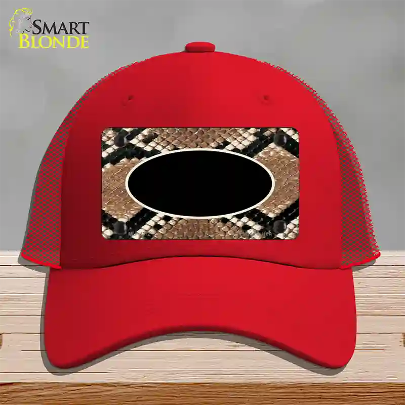 Snake With Black Center Oval Novelty License Plate Hat Mesh / Red