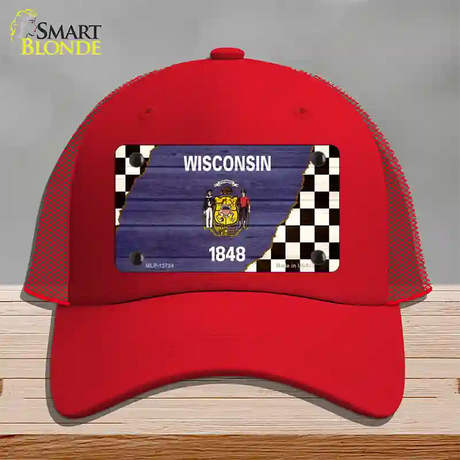 Wisconsin Racing Flag Novelty License Plate Hat Tag Mesh / Red