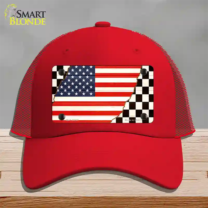 USA Racing Flag Novelty License Plate Hat Tag Mesh / Red